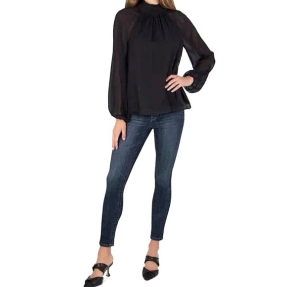 Joie Sheer Long Sleeve Smocked Blouse, Caviar - Picture 5 of 6